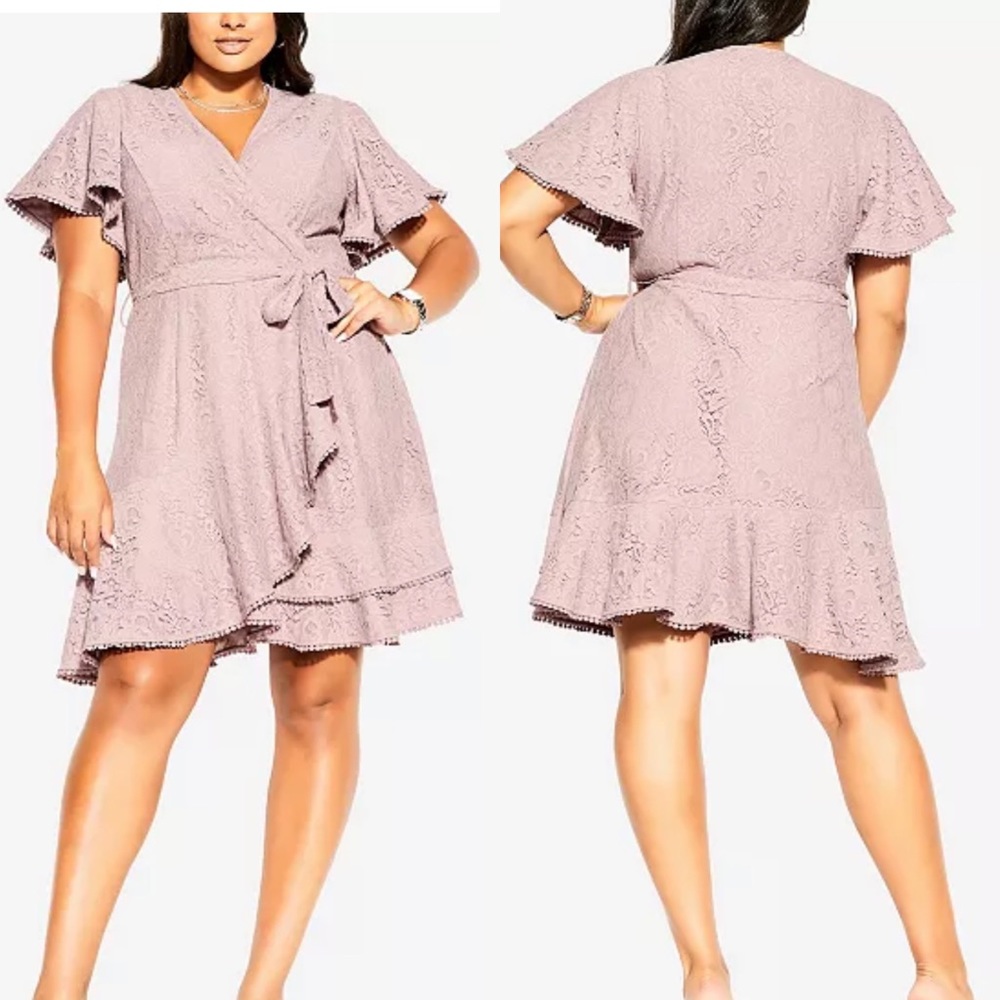 City Chic Mauve Lace Wrap Dress